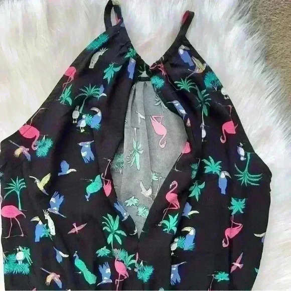 Loft Tropical Bird & Palm Tree Print Short Romper Small - Picture 7 of 7